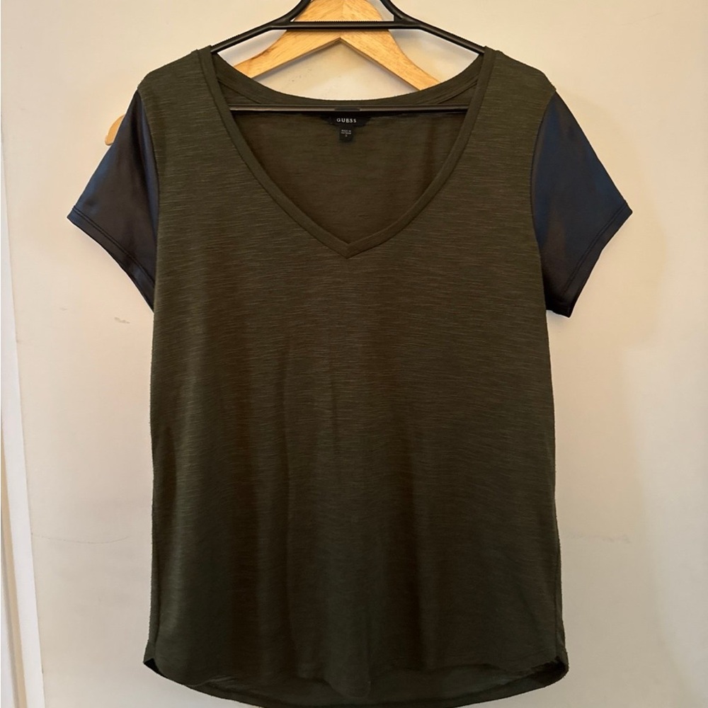 Women's Olive Green Top with Black Sleeves